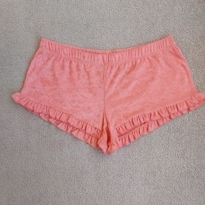 Peach French Terry Ruffle Trim Pj Shorts